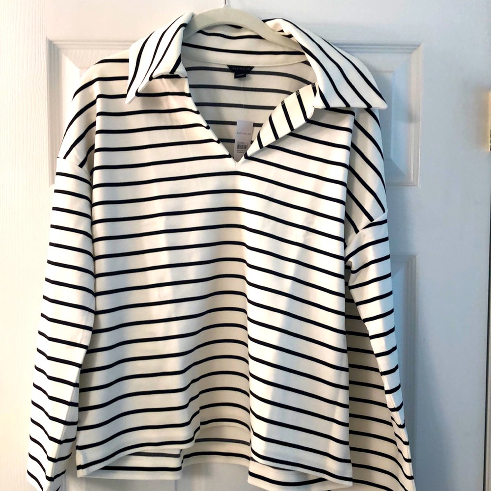 Ann Taylor black/white stripe long sleeve top NEW